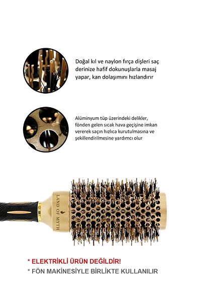 LAND OF MYTH 43 Mm-Lom1143 Nano Technology Ceramic + Ionic Thermal Blow Dry Hair Brush, Natural Horse Hair Tooth, Professional
