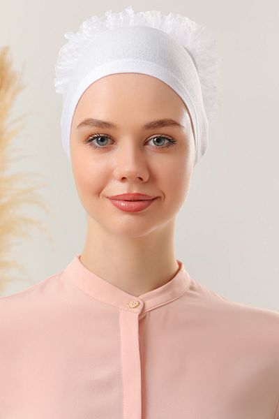 Melodi Scarf Hijab Frilly Bonnet White