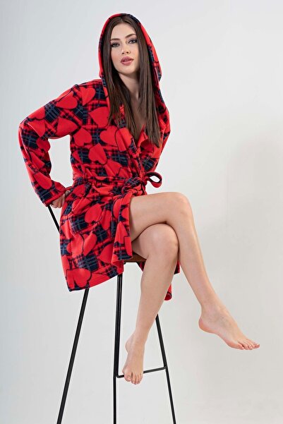 VİENETTA 201014-0186 Kısa Kırmızı Polar Sabahlık