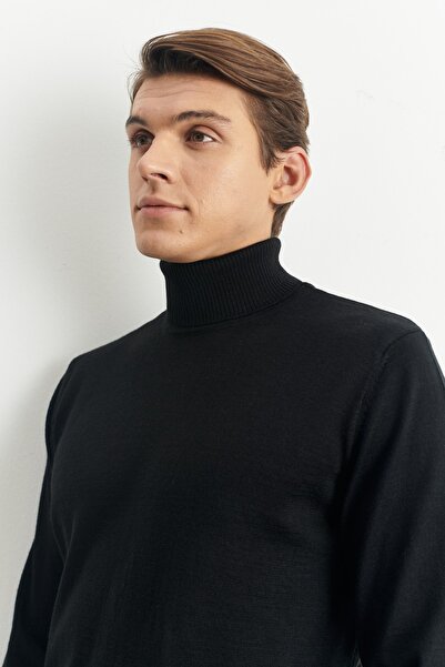 ALTINYILDIZ CLASSICS Pulover pentru bărbați, negru, cu croială standard, cu croială obișnuită, cu gât complet din lână