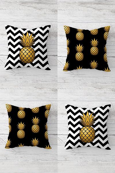 on the clouds Pineapple and Tropical Fruit Patterned Concealed Zippered Throw Pillow Cover Sofa Pillow Cover Set (4pcs)