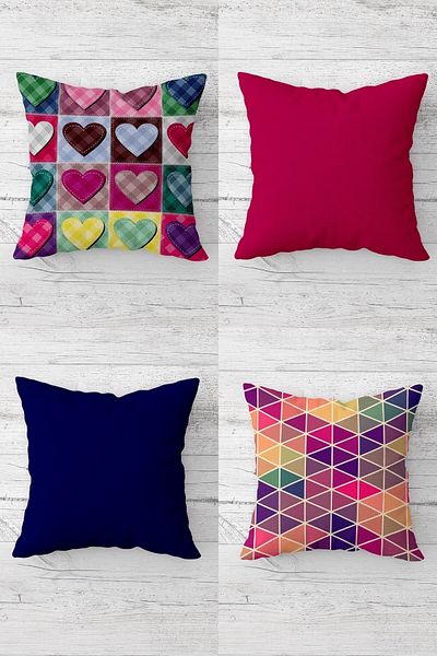 on the clouds Fuchsia Heart and Triangle Concealed Zippered Throw Pillow Cover Sofa Pillow Cover Set (4pcs)
