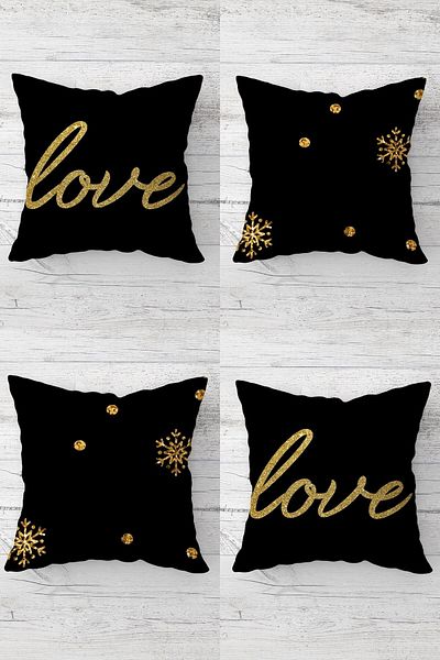 on the clouds Gold Love and Snowflake Patterned Hidden Zippered Throw Pillow Cover Sofa Pillow Cover Set (4pcs)