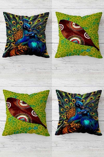 on the clouds Peacock and Feather Model Concealed Zippered Throw Pillow Cover Sofa Pillow Cover Set (4 Pieces)