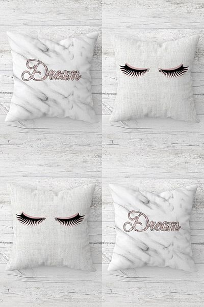 on the clouds Long Eyelash and Dream Text Combination Hidden Zippered Throw Pillow Cover Seat Pillow Cover Set (4pcs)