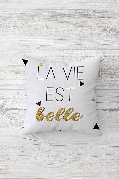 on the clouds La Vie Est Belle Written Concealed Zippered Throw Pillow Cover Seat Pillow Cover Set (4pcs)