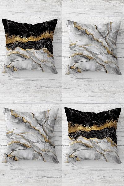 Latibule Marble Pattern Gold Striped Concealed Zippered Throw Pillow Cover Sofa Pillow Cover Set (4pcs)