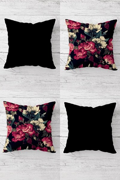 Pelangi مجموعة أغطية وسائد للأريكة بسحاب مخفي عتيق منقوشة بباقة الورد (4 قطع)