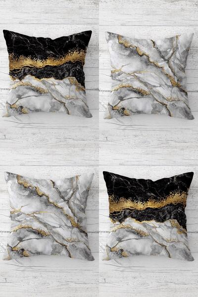 Pelangi طقم غطاء وسادة للأريكة بسحاب مخفي مخطط باللون الذهبي بنمط رخامي (4 قطع)