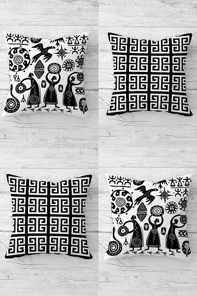 Pelangi Bohemian Maya Patterned Hidden Zippered Throw Pillow Seat and Pillow Set - 4 Pieces