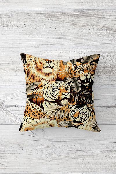 Pelangi Lion Leopard Pattern Home Hidden Zippered Throw Pillow Cover Sofa Pillow Cover Set (4pcs)