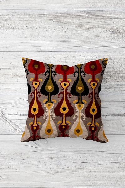 Pelangi Autumn Patterned Leafy Hidden Zippered Throw Pillow Cover Set - 4 Pieces Seats and Pillows Set