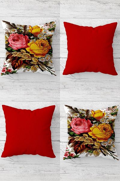 linazaitun Large Roses Bouquet Concealed Zippered Throw Pillow Cover Seat Pillow Cover Set (4pcs)