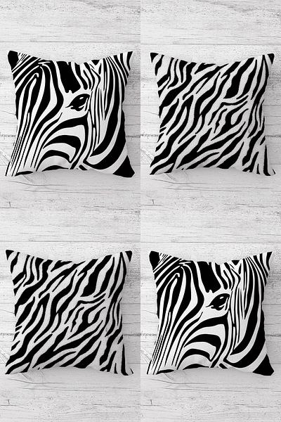 linazaitun Zebra And Zebra Striped Combination Hidden Zippered Throw Pillow Cover Seat Pillow Cover Set(4pcs)