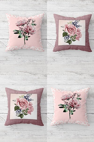 linazaitun Σετ μαξιλαροθήκης καθίσματος με κρυφό φερμουάρ και μοτίβο τριαντάφ...