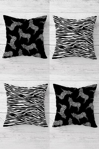 Latibule Zebra And Zebra Striped Combination Hidden Zippered Throw Pillow Cover Seat Pillow Cover Set(4pcs)
