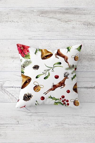 linazaitun Deer New Year Concept Concealed Zippered Throw Pillow Cover Seat Pillow Cover Set (4 Pieces)