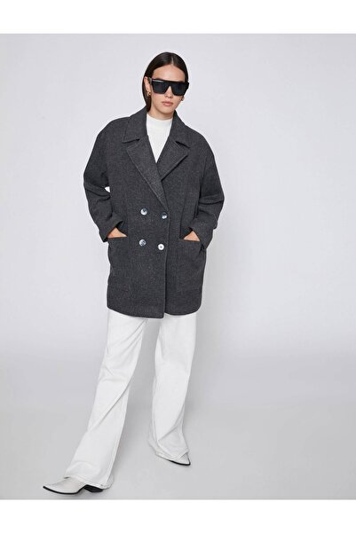 Koton 3wak00095ew Antrasit Melange An9 Kadın Polyester Outerwear Kaban