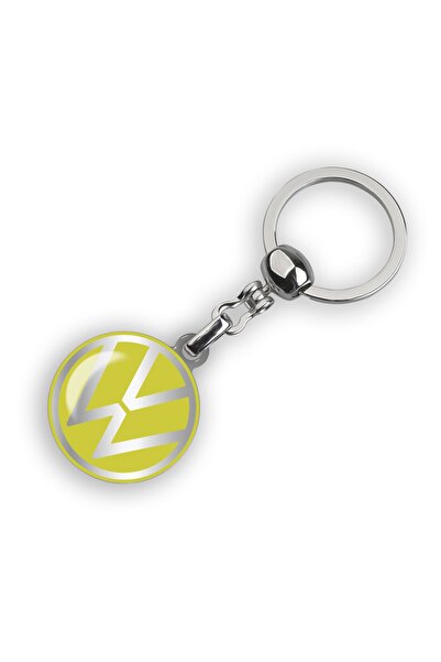 Modül سلسلة مفاتيح معدنية للسيارة بشعار فولكس فاجن باللون الأصفر الليموني - ش...