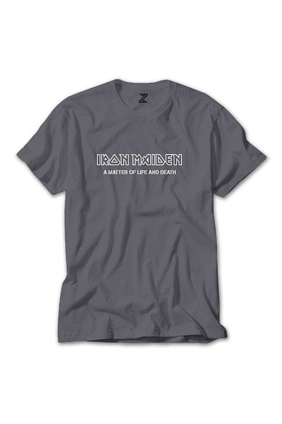 Z zepplin Iron Maiden Matter Of Life Text Grey T-shirt