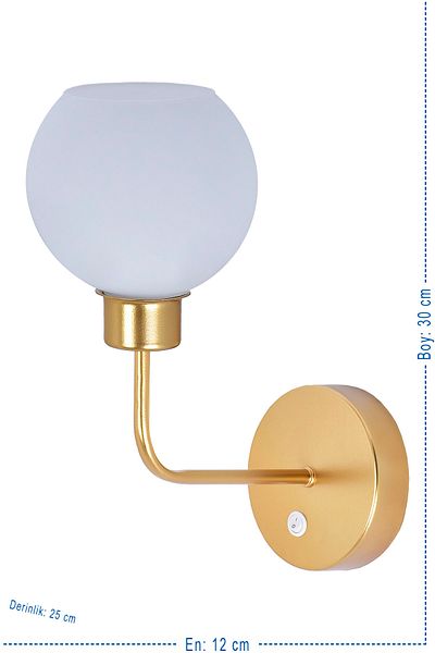 VK HOME AYDINLATMA Dubhe Luxury White Glass Sconce with Switch (gold)