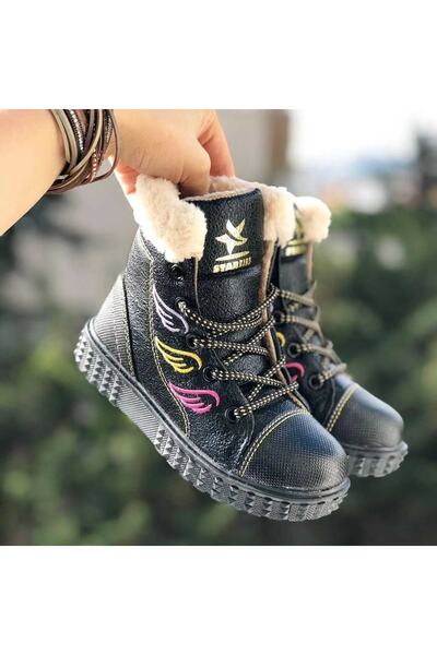 Pandalina Çocuk Botu Ortopedik Içi Kürklü Fermuarlı Melek Kanadı Detaylı Çocuk Botu Kaydırmaz Taban Çocuk Botu