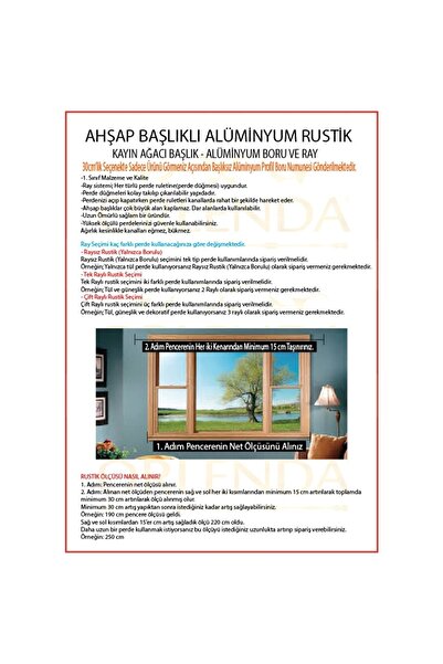 Orlenda Ahşap Başlıklı Alminyum Boru Rustik Perde Askısı Raysız 120cm