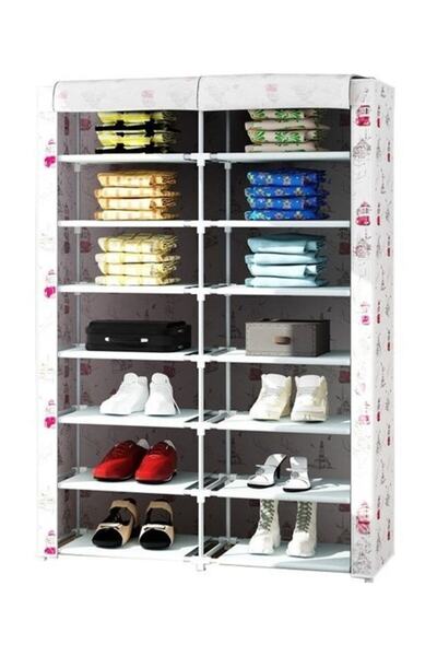 RUSTİKEVDECORART 2 Bölmeli Bez Ayakkabılık Portatif Ayakkabılık Dolap