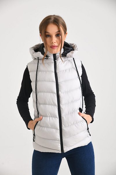 WAPP Unisex Stone Color Gel Filling Removable Zipper Hooded Daily Inflatable Vest