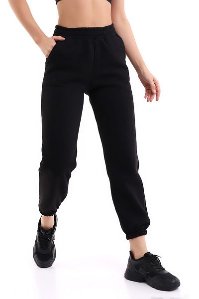 winmoda Μαύρο Jogger Track Παντελόνι Ψηλόμεσο 3 Κλωστών Ανυψωμένο