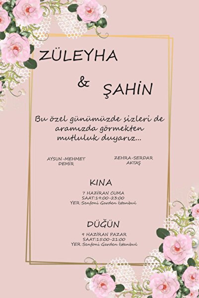 Belinay Düğün Davetiyesi 108 02 (50 ADET)