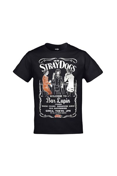 Orijin Tekstil Bungo Stray Dogs Bar Lupine Printed Unisex Black T-shirt