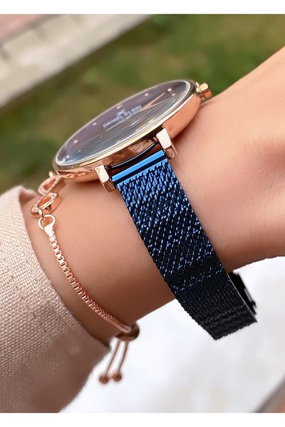 Daniel Klein Brand Navy Blue Rose Color Thin Cord Women's Wristwatch - with Bracelet Gift