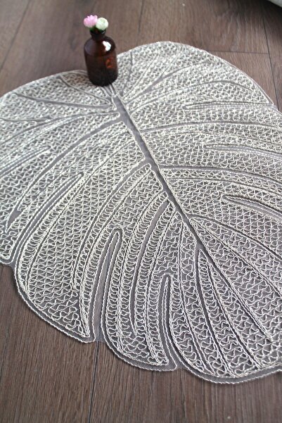 Emtory Home Gold Modern Yaprak Desenli Dantel Nakışlı Servis - Tepsi Örtüsü -...