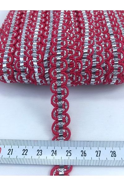 Hobigram Red Silver Detailed Zigzag Water Stone 5 Meters for Packaging Ornament Edge Ornament – Decorative Ribbon –