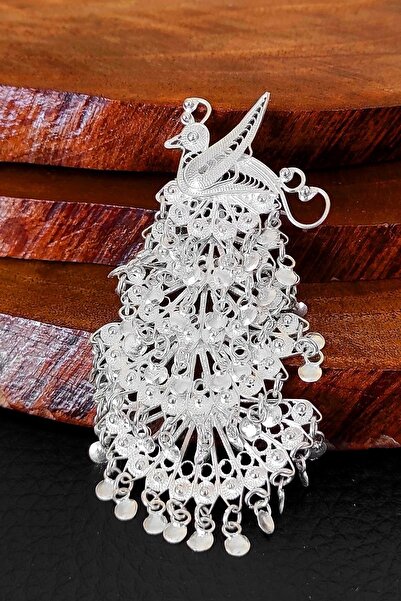 Aykat 925 Ayar Gümüş Broş Tavus Kuşu Modeli Kadın Yaka Iğnesi Brs-162