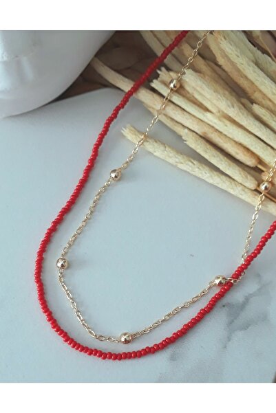 HALHALMILL Women's Red Ball Chain Double Necklace