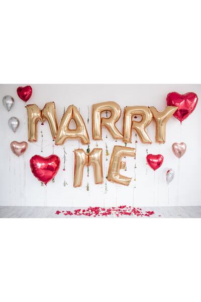 MFM Set de baloane din folie de aur pentru petrecere Marry Me