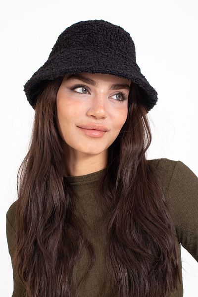 LadyColor Women's Hat Curly Plush Fabric Bucket Model Black