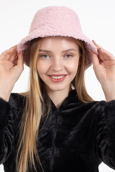 LadyColor Women's Winter Hat Curly Plush Fabric Bucket Model Powder