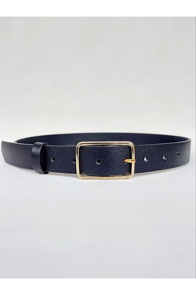Kemerix 100% Genuine Leather Gold Rectangular Buckle Women's Belt