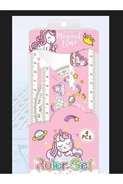 Bluoksweet Set de 4 piese pentru copii, riglă cu geometrie unicorn, raportor ...