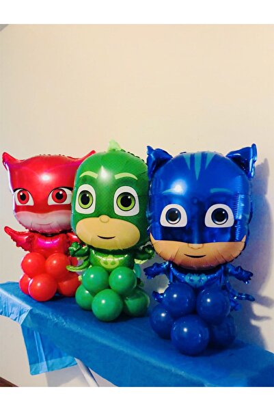 PARTİAVM 3lü Pijamaskeliler Balon Karşılama Seti Pjmasks Kedi Çocuk Baykuş Kı...