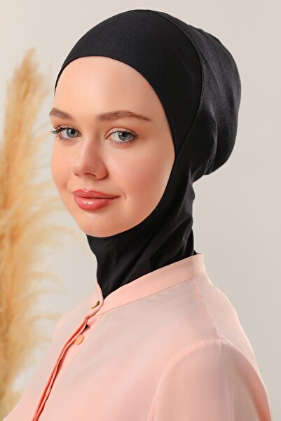 Melodi Scarf Kadın Tesettür Boyunluklu Hijab Bone Likralı Esnek Ninja Bone Siyah