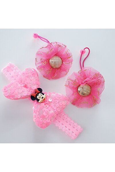 MAGRİB Sequin Bow Characters Figured Hair Band and Glittering Tulle Double Ru...