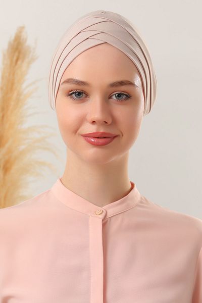 Melodi Scarf Women's Three-Striped Cross Ready-made Turban Outer Bonnet Stone Color