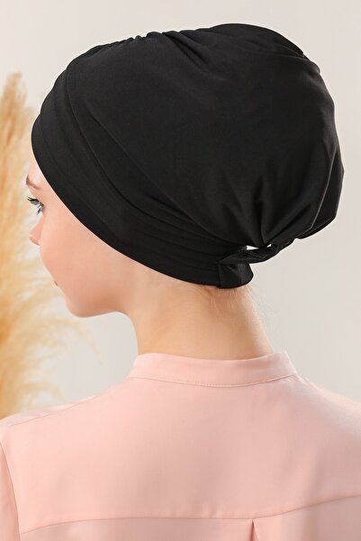 Melodi Scarf Kadın Üç Bantlı Çapraz Hazır Türban Dış Bone Siyah