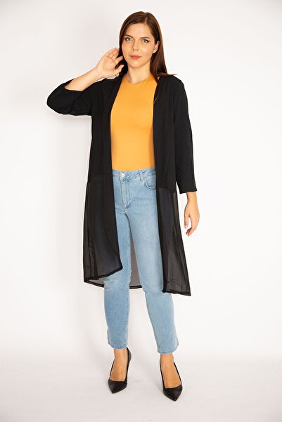 Şans Γυναικεία ζακέτα σιφόν μεγάλου μεγέθους μαύρο κάτω μέρος 65n34879