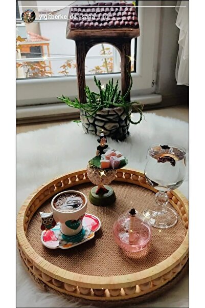 Süs Dükkanı Ahşap Dekoratif Tepsi Modeli Çap 30 Cm