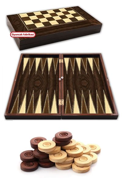 Miajima Wooden Sequined Walnut Backgammon Set Star Super Luxury Varnished Backgammon Large Size